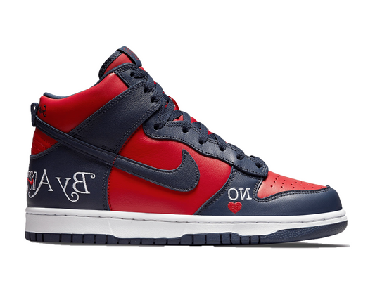 Double Boxed  264.99 Nike SB Dunk High x Supreme By Any Means Red Navy Double Boxed